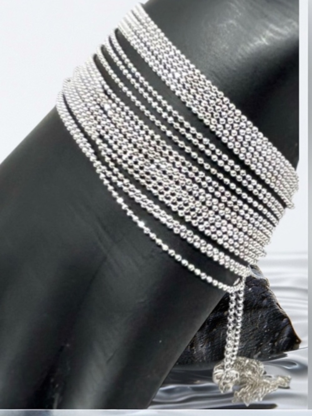 14K white gold, made in Italy, 20 strand beaded cuff style bracelet, adjustable